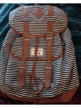 Benrus Scout Striped Canvas Rucksack Backpack – Navy & White